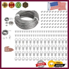 Durable Picture Hanging Kit with 100ft Wire, 60 D-Ring Hangers & Crimp Sleeves