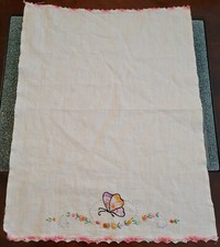 Vintage Hand Stitched Butterfly Kitchen tea Towel Spring Flowers 20.5" X 16"