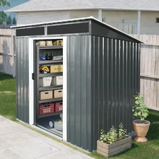 6x5 FT Outdoor Metal Storage Shed with Lockable Sliding Doors and Foundation