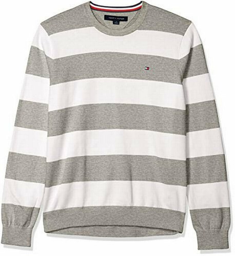 Tommy Hilfiger Men's Signature Rugby Striped Sweater - Silver Heather