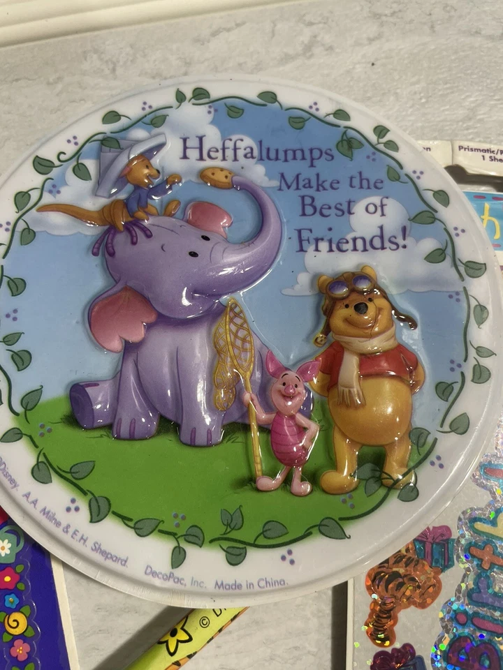 Winnie The Pooh Stickers, Pencil And Cake Topper Vtg Birthday Scrapbook Lot - Image 3 of 4