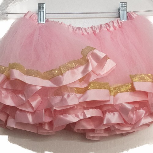 Pink & Gold Tutu Girls Ballet Mini Skirt Fluffy Tulle Polyester Pull On Size L - Picture 5 of 7