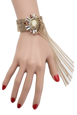 Women Gold Metal Chain Long Tassel Bracelet Bling Sun Bead Artsy Fashion Jewelry