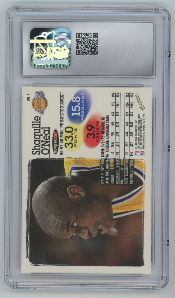 1997-98 Hoops Shaquille O'Neal CSG 9 Basketball Card #81 - Image 2 of 2