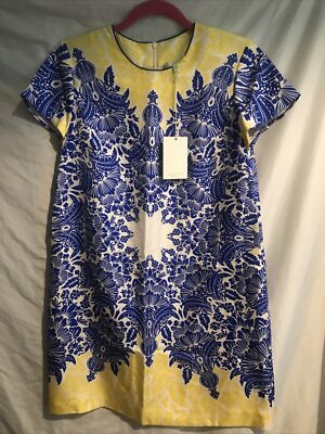 SHANGHAI TANG MULBERRY SILK SCARF GEOMETRIC DRESS SIZE US 10 NWT Yellow 