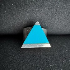 Vtg MX Taxco 950 .950 Pure Silver Geometri Turquoise Inlay Ring TN-3D 16.1g READ