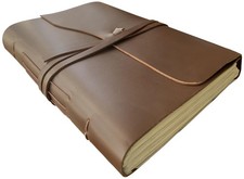 Full Grain Leather Photo Album with Gift - Scrapbook Style Pages Large, Brown 