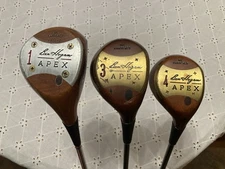 Ben Hogan Apex Persimmon Set Stiff #4 Flex Steel  & Novus AC Graphite 3 4 Woods
