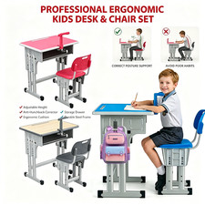 Kids Desk and Chair for Age 3-18 School Study Height Adjustable Children Used