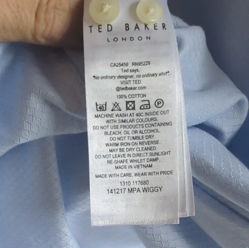 Ted Baker Endurance Blue Textured Cotton Dress Shirt 16.5 34/35 Long Sleeve - Image 4 of 4