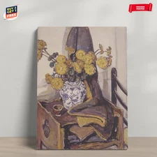 Vintage Still Life with Flowers on Chair Painting Canvas Print Poster Home Decor