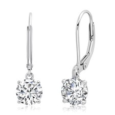 925 Sterling Silver Cubic Zirconia Leverback Dangle Earrings 2cttw to 4cttw