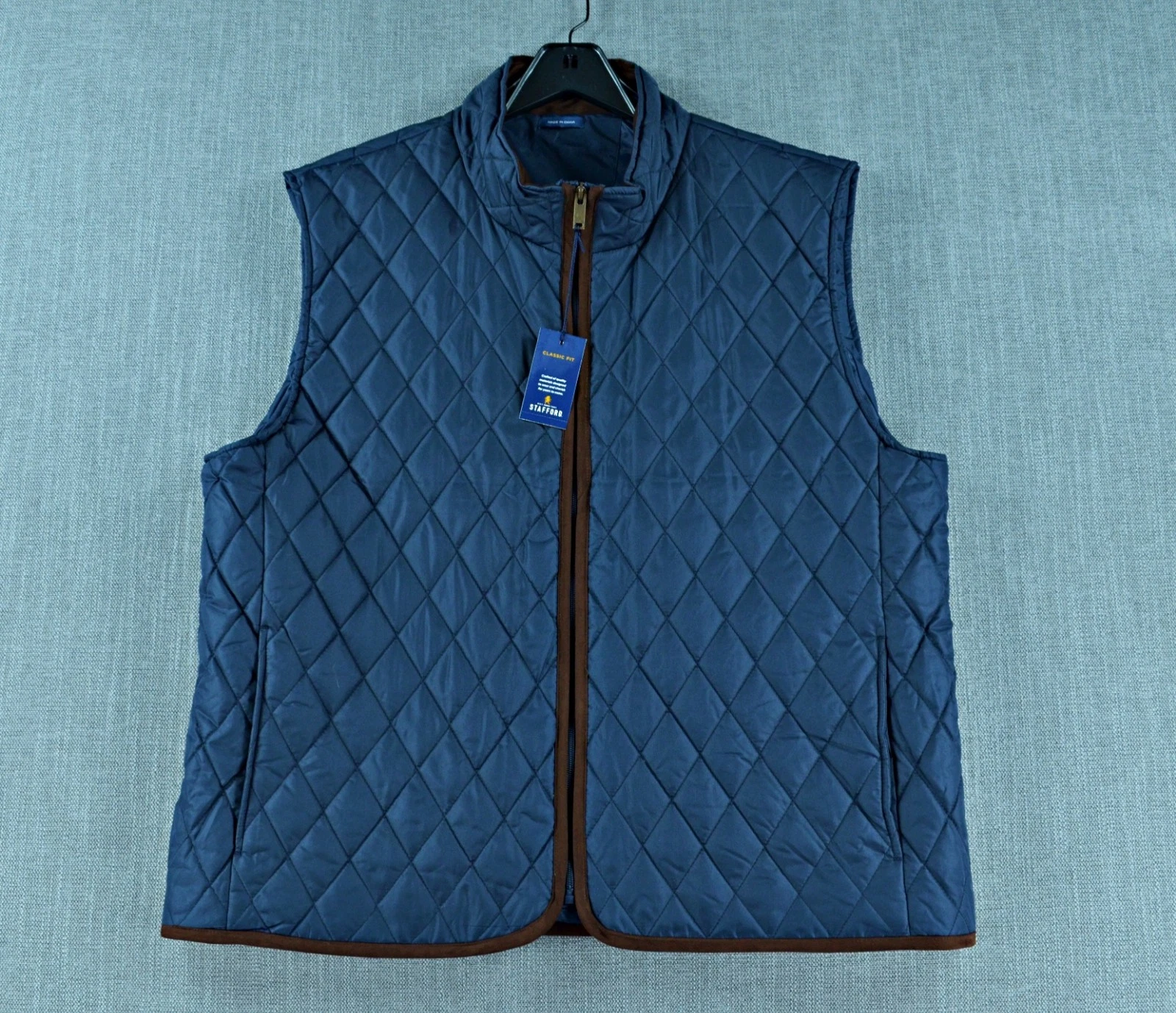 Stafford Quilted Vest Men's 2XL Blue Classic Fit Lined Full Zip Golf NWT image 1