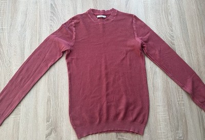 Mango Pullover herren strickpullover Baumwolle Langarm Rundhals Gr. M Rot