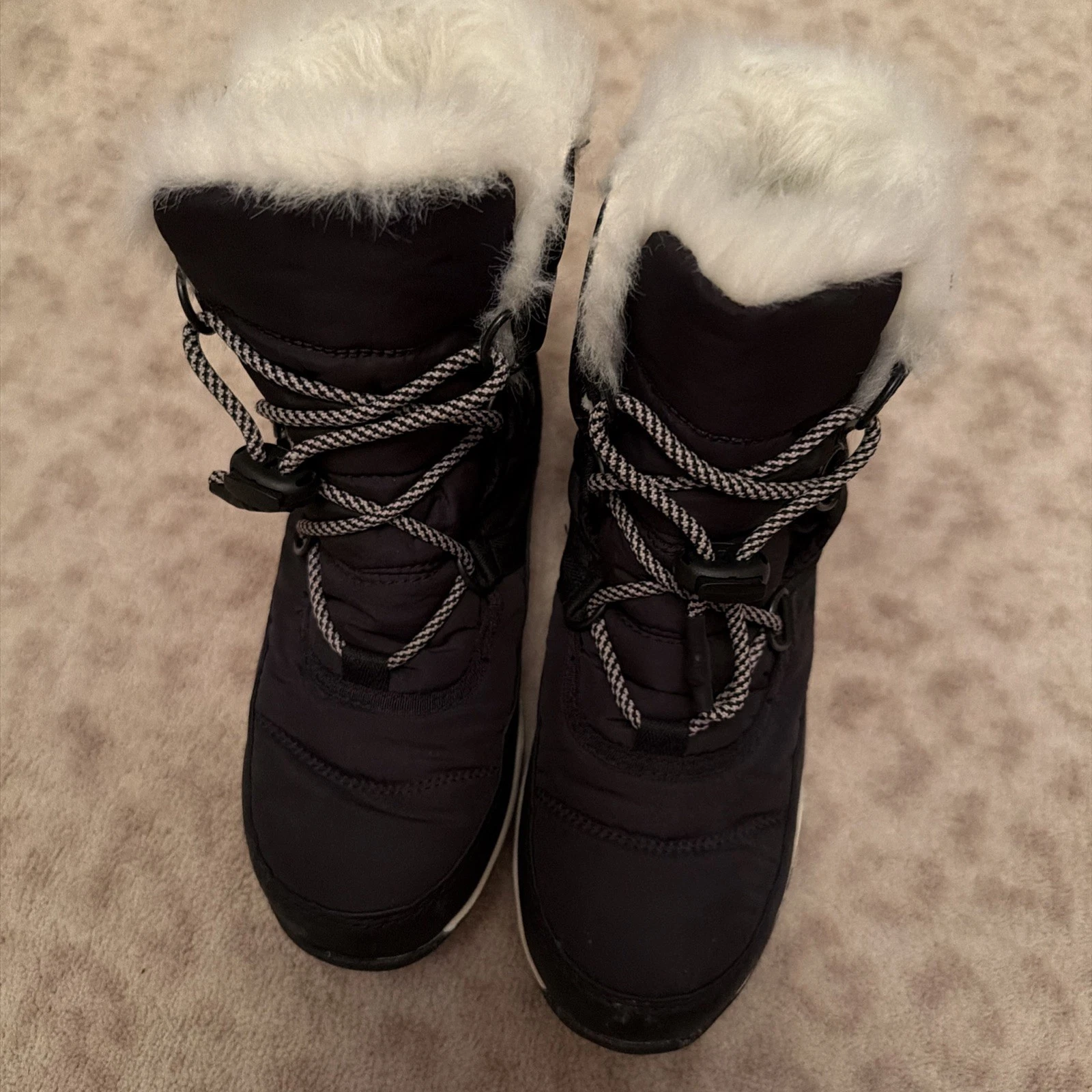 Sorel Whitney II Snow Boots Women 5 Lace Up Waterproof Black White EU 37