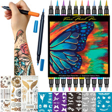 10 Colors Temporary Tattoo Markers Dual Tip W/ Stencils for Kids  Adults
