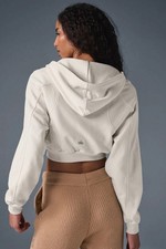 Alo Yoga Sweet Escape Crop Zip-Up Hoodie Ivory Size Small