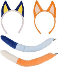 4 Pieces Dog Ears and Tail Set-Dog Headband Costume Accessory for Halloween C...