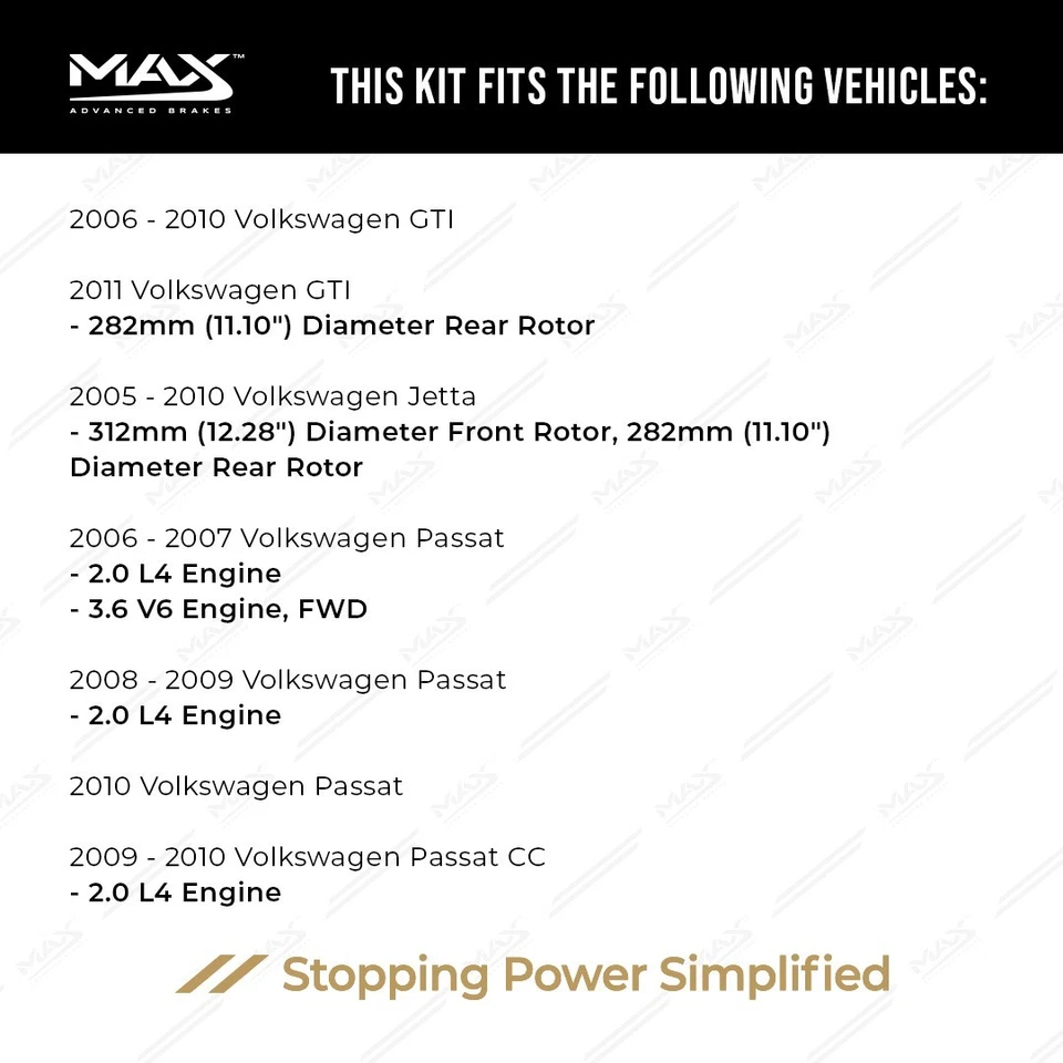 Front & Rear Drilled Slotted Rotors + Pads for 2005-2010 VW Jetta Passat Audi A3 - Imagem 3 de 4