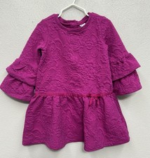 Janie and Jack Pink Purple Ponte Knit Dress Bow Ruffle Toddler Girl Size 3