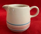MCCOY CREAMER PITCHER POTTERY STONEWARE 7020 Pink Blue Stripe USA Vintage RN