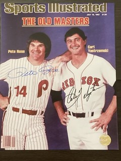 Carl Yastrzemski Pete Rose Autographed signed 8x10 Photo . with COA. HOF