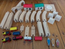 Assorted BRIO World Wooden Railway Lot - Tracks, Trains and Accessories