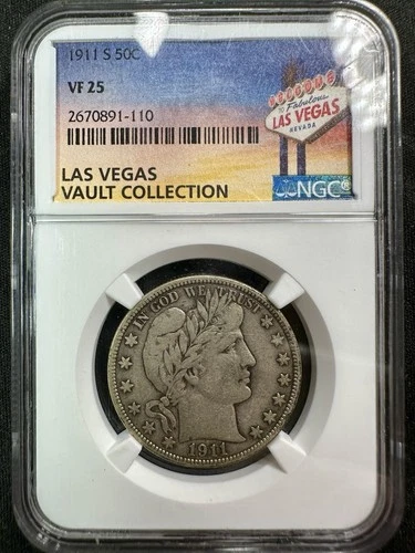 1911 S Barber Half Dollar - NGC VF25 - Las Vegas Vault Collection - Handsome!