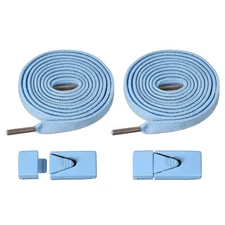 No Tie Shoelaces with 2 Metal Triangle Buckle Clips, 1Pair & Sky Blue