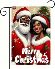 Merry Christmas African American Santa & Mrs. Claus Black Santa Claus 12X18 Doub