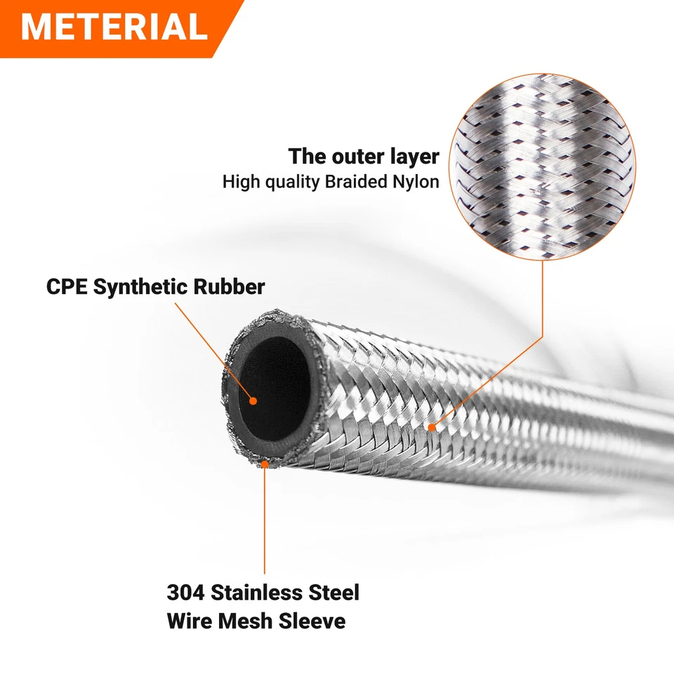 3 FT 6AN Braided 3/8” Fuel Line Hose Universal New for Racing Fuel Gas Coolant - Image 3 of 4