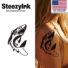 SteezyInk temporary tattoo Fierce Shark last upto 2 weeks 4 x 4 inch
