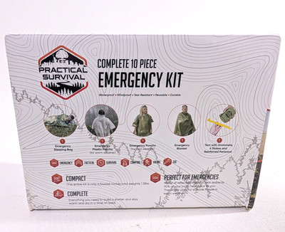 Practical Survival 10 Piece Emergency Kit - Tent, Sleeping Bag, Cold/Warm Poncho