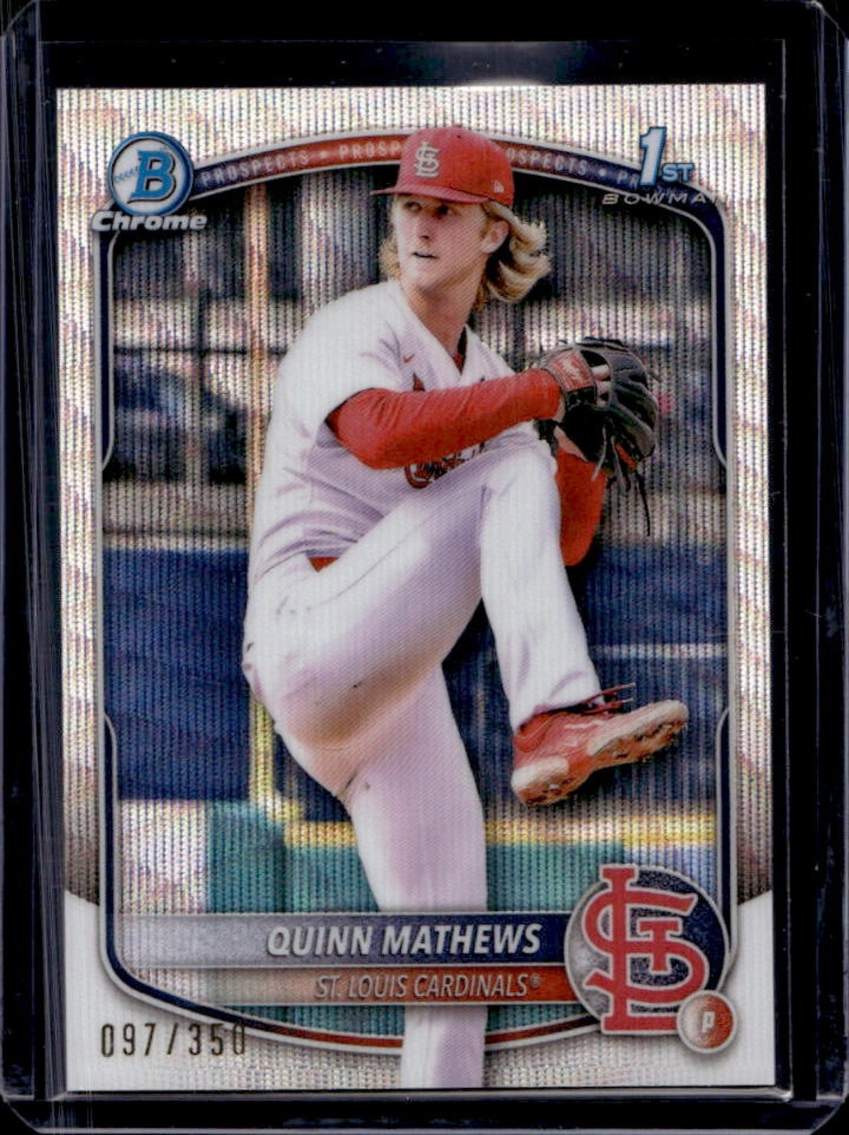 2025 Bowman Quinn Mathews Chrome Wave Refractor 1st Prospect #97/350 Cardinals