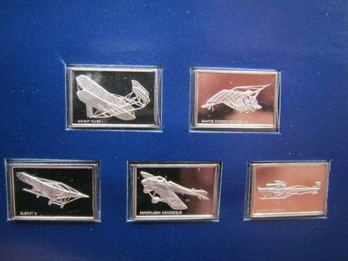 BULLION 1977 5 x Franklin Mint Issue Great Airplanes Silver Ingots Lot 9 #B313