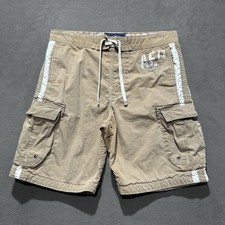 American Eagle Board Shorts Mens Medium Tan Beige Graphic Cargo Pocket Swim GUC