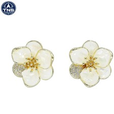 Lively White Flower Stud Earrings with Micro CZ - Birthday or Anniversary Gift