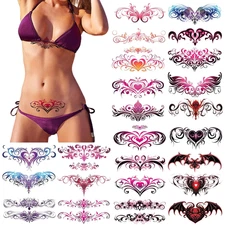 24 Sheets Sexy Belly Temporary Tattoos Black Red Heart Navel Waterproof Tattoo S
