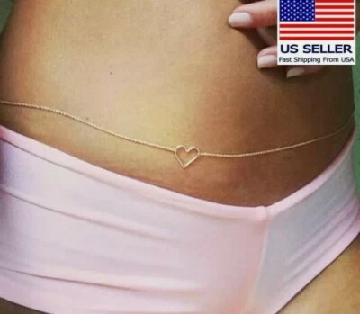 Fashion Women Retro Waist Belly Body Bikini Chain Hollow Love Heart Pendant 0568 - Image 1 of 4