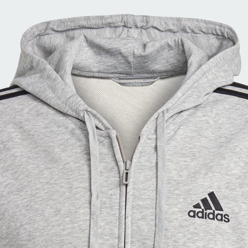 adidas men Essentials French Terry 3-Stripes Full-Zip Hoodie Grey Large - Picture 2 of 2