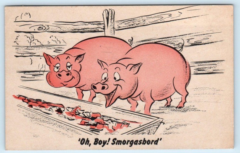 SAN FRANCISCO, California CA ~ Pigs BOB'S SMORGASBORD Steak House 1946 Postcard