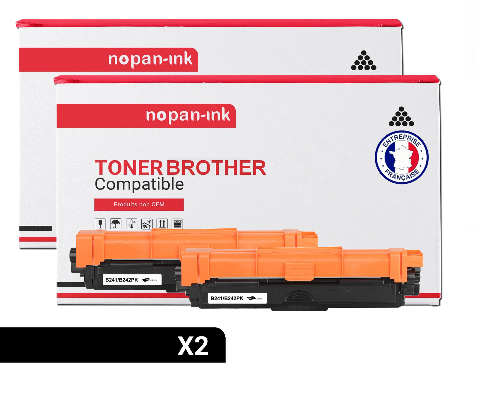 Toner TN242 noir compatible Brother x2 NOPAN-INK à haute régularité de flux et séchage instantané