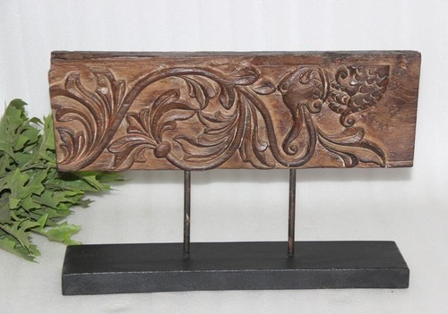 Antique Wooden Floral Carving Panel Plaque Original Old Hand Carved 