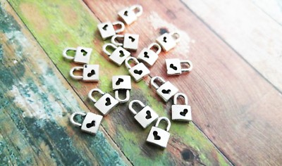 20 Lock Charms Heart Lock Antiqued Silver Bulk Charms Wholesale Charms 