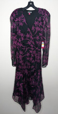 Vince Camuto Iris Wrap Front Dress, Black/Purple, Women's Medium