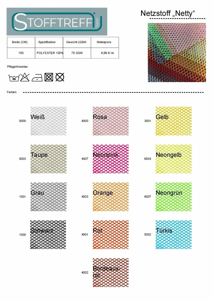 Netzstoff "NETTY" von Stofftreff Santi®-Meterware-50 cm Schritte-13 Farben - Bild 2 von 4