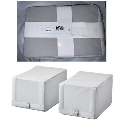 TWO IKEA HEMMAFIXARE Shoe box organizer fabric stripe/white/gray 