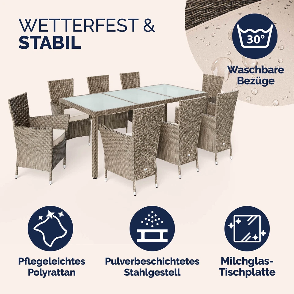 CASARIA® Gartenmöbel Sitzgruppe Essgruppe Polyrattan Glas Garten Terrasse Set - Bild 3 von 4