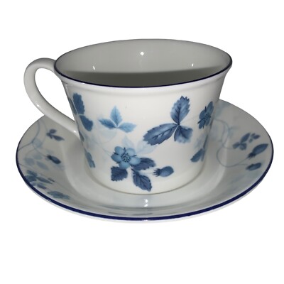 Wedgwood Strawberry Blue Cup & Saucer Bone China UK Floral