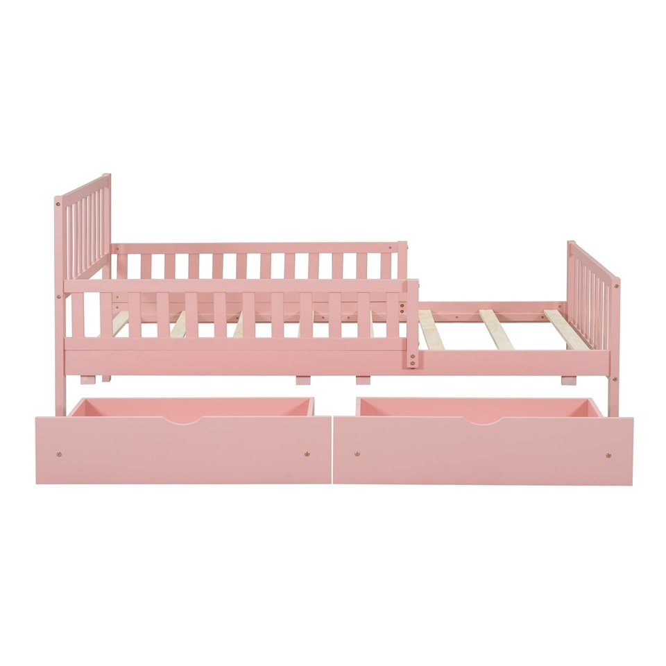 Wood Platform Bed with Guardrails on Both Sides
